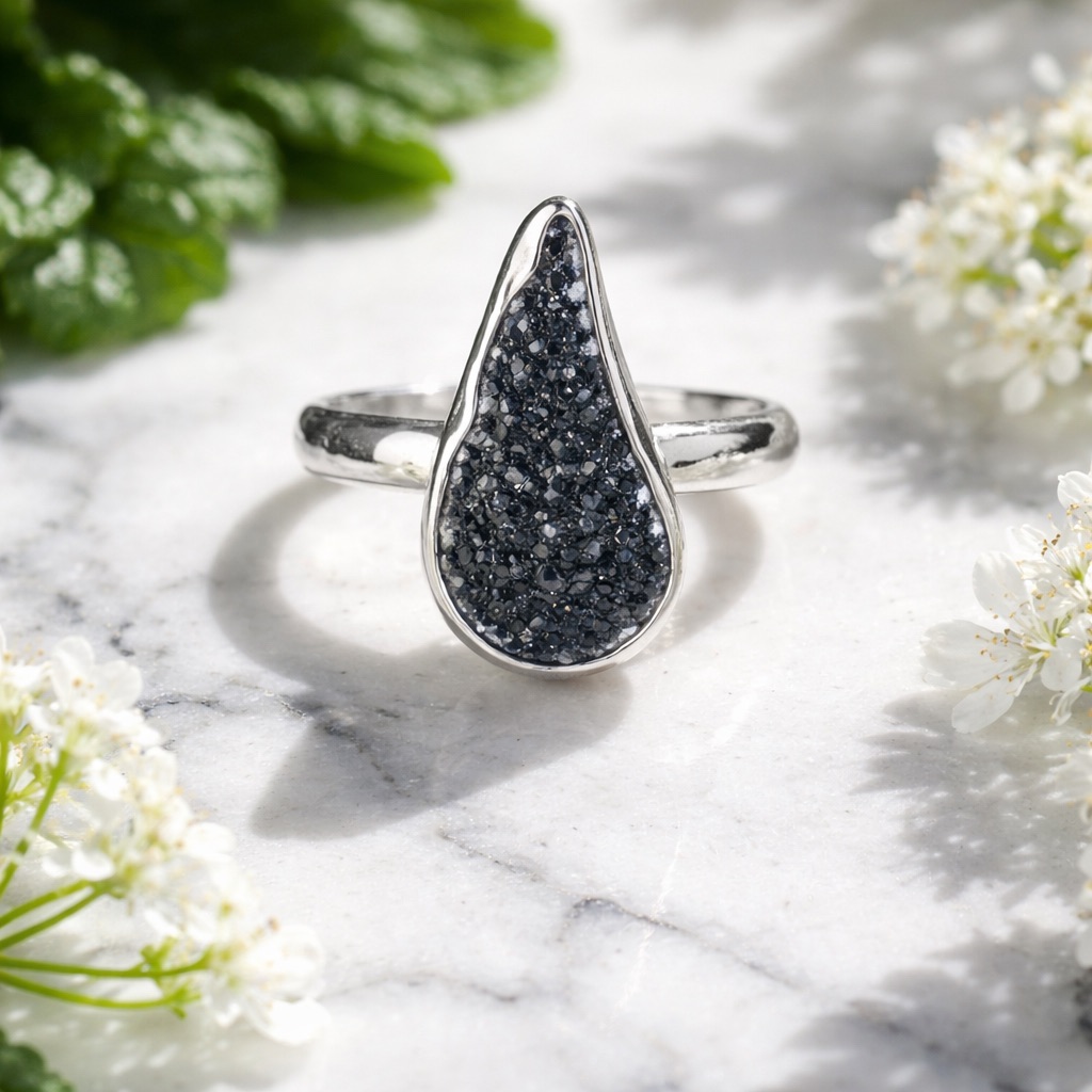 Black Druzy Agate Ring